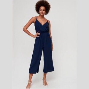 🛍️ WILFRED ARITZIA Melodie V-Neck Wide Leg Jumpsuit in Navy Blue Alize - Size XS